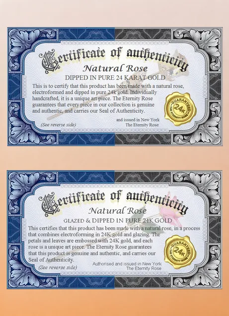 Certificate of authenticity — Eternity Rose & vase set
